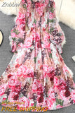 Znbbw Women's Spring Autumn Long Sleeved Chiffon Dress with Wooden Ear Edge Waist Closing Floral Holiday Big Hem Long Dress D2460