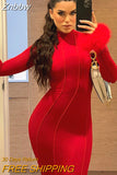 Znbbw Women Long Sleeve Fur Patchwork Bodycon Streetwear Red Long Dress 2023 Autumn Clothes Wholesale Items For Business