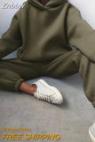 Znbbw Winter Women Two Piece Sets Tracksuit Autumn Casual Solid Long Sleeve Hoodie Sweatshirts Female Oversized Trouser Pant Suit