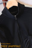 znbbw Women's Two Piece Black Sport Set  Long sleeves Zipper Coat and Pants Tracksuit Female Casual Matching Sets Sportswear Fall 2023