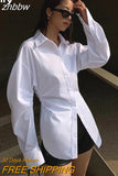 znbbw Spring Streetwear Full Sleeve Women Long Shirt Folds Slim Button White Ladies Blouse Free Shipping Female Shirts Clothe Top