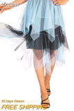 Znbbw High Waist Mesh Tulle Irregular Skirts Women Patch Color Ruffles Multi-Layered Tutu A-Line Midi Skirts Streetwear