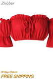 Znbbw tops women summer lantern sleeve sexy strapless beach tops red black white ruched crop top tank top croptop