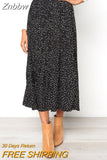Znbbw Dots Floral Print Pleated Midi Skirt Women Elastic High Waist Side Pockets Skirts Summer 2023 Elegant Female Bottom