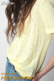 Znbbw Linen T-shirts Women V Neck Short Sleeve Fashion T-shirt Female Casual Tees Tops Streetwear 2023 Summer Clothes
