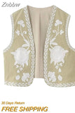 Znbbw TRAF Embroidered Open Waistcoats Women Cotton Basicos Femme Vests Women Sexy Cropped Tops Women Sleeveless Coats