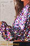 znbbw Lady T-Shirts O-Neck Blusa Women Fashion Party Glitter Sequin Tees Shirt Casual Streetwear Lantern Sleeve Sexy Crop Tops