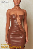 Znbbw Hollow Out PU Leather Sexy Mini Dresses For Women Strapless Sleeveless Backless Bodycon Party Short Dress Vestido