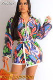 Znbbw Print Tracksuit Women Short Sleeve Shirt And Shorts Two Piece Sets Female Fashion Outfits 2023 Single Breasted Top Suits