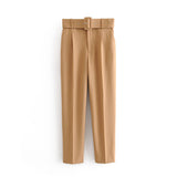 Znbbw 2024 New Pleated Multi-Color Harlan Pants Leisure Solid-Color Women's Pants Belt