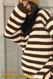 Znbbw Vintage Striped Sweater Women Harajuku Knitted Oversized Pullover Jumper Loose Casual Chic Long Sleeve Tops Streetwear