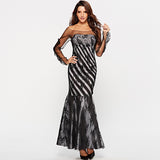 Znbbw Station Popular Style Female Lace Gauze Self-Cultivation Socialite Fan Dance President Style Toast Evening Dress