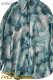znbbw Summer Street Style Oversize Women Shirt Blouse Tie Dye Long Sleeve Ladies Tunic Shirts Y2K Button Up Female Clothing Tops