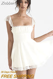 Znbbw Elegant White Lace Strap Mini Dress For Women Fashion Sleeveless Backless Loose Sexy Short Dresses Vestido Clubwear