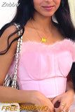 Znbbw Feather Detail Sleeveless Pink Bustier Summer 2023 Women Fashion Streetwear Off Shoulder Sexy Fitted Crop Top