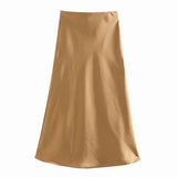 Znbbw 2024 New Elastic Waistline Simple Full-Color Satin Full-Length Skirt