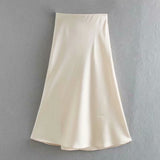 Znbbw 2024 New Elastic Waistline Simple Full-Color Satin Full-Length Skirt