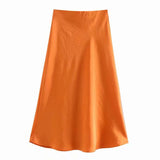 Znbbw 2024 New Elastic Waistline Simple Full-Color Satin Full-Length Skirt