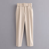 Znbbw 2024 New Pleated Multi-Color Harlan Pants Leisure Solid-Color Women's Pants Belt