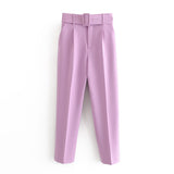 Znbbw 2024 New Pleated Multi-Color Harlan Pants Leisure Solid-Color Women's Pants Belt