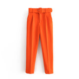 Znbbw 2024 New Pleated Multi-Color Harlan Pants Leisure Solid-Color Women's Pants Belt