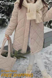 Znbbw Jackets Winter Turn Down Collar Overcoat With Bags Casual Loose Outwear Long Breasted Elegant Warm Thickened Coats Parkas