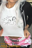 Znbbw Alphabet Cropped Top 90s Summer White Cropped Short Sleeve Top O-neck Graphic Garment Junk Top Sexy Slim Baby T-Shirt Gothic