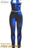 Znbbw Casual 3D Print Two Piece Pants Set Women Summer Sleeveless Crop Top and High Waist Legging y2k Streetwear Matching Suit