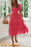 Znbbw Vintage Vintage Print Puff Sleeve summer Beach sweet dresses Casual Square collar floral maxi long dress 2023 festa