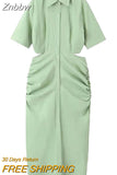 Znbbw ZBZA Women 2023 Shirt Dress Women Waist Cut-out Midi Dress Fashion Design Sexy Elegant Femme Vestidos 202307
