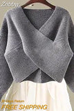 Znbbw Women Dress Suit Autumn Slim Long Sleeve Long Dresses V-neck Knit Sweater Dress Two-piece Suit Elegant Vestidos Clothes