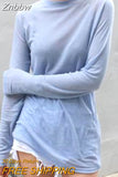 Znbbw Sale 2023 New Spring Summer Basic Tops Long Sleeve Loose Thin Sexy Blue T-shirt Women Fashion Solid Color Cotton Tee Femme