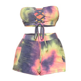 Znbbw Women's Wear 2024 Summer Fashion Tie-Dye Printed Sexual Lace Shorts Suit