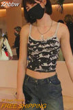 Znbbw Dark Vintage Streetwear t-shirt Gothic 90s Summer Slim Fit Women's Sports Top 2023 New Women's Statement Eye Print Camisole