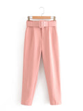 Znbbw 2024 New Pleated Multi-Color Harlan Pants Leisure Solid-Color Women's Pants Belt