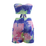 Znbbw Women's Wear 2024 Summer Fashion Tie-Dye Printed Sexual Lace Shorts Suit