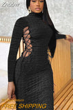 Znbbw Women Fashion Long Sleeve Bodycon Streetwear Green Long Dress 2023 Autumn Fall Clothes Wholesale Items For Business