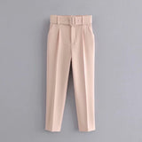 Znbbw 2024 New Pleated Multi-Color Harlan Pants Leisure Solid-Color Women's Pants Belt