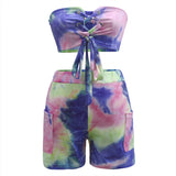 Znbbw Women's Wear 2024 Summer Fashion Tie-Dye Printed Sexual Lace Shorts Suit