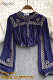 Znbbw Versatile Embroidery Shirt Women's Spring Autumn 2023 New Stand Collar Bohemian Loose Blouse Womens Tops G03