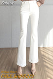 Znbbw Mid-Waist Women Flare Pants Simple Solid Slim Pants Long Trousers Womens Fashion Office Lady Casual Suit Pants