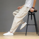 Plus Size Pants Men Cotton Linen Casual Pants Loose Plus Size Small Feet Harun Pants Solid Color Linen Trousers Men