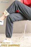 Znbbw Women Fleece Pants 2023 Winter Casual Hight Waist Elastic Lace-up Long Pants Fashion Loose Drawstring Sweatpants Plush Leggings