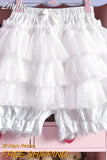 Znbbw Sweet Lace Lolita Shorts Skirts Y2k Japanese Kawaii JK Ruffles Bloomers Women Elastic Waist Safety Short Pants Cutecore