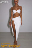 Znbbw Elegant Strapless Sexy Two Piece Set Women Sleeveless Crop Top And High Split Skirt Matching Sets Party Dress Sets