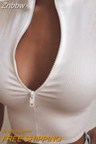Znbbw Fashion Women Sexy Zipper Crop Top Stand Collar Solid Pullover T-shirt Summer Casual Slim Fit Short Sleeve Tee Streetwear