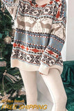 Znbbw O Neck Long Sleeve Pullover Sweater Women Autumn Fashion Christmas Printed Sweater Ladies Commuter Loose Sweater 2023 New