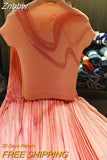 Znbbw Pleated Suit Women's 2023 Spring Summer New Fashion Printing All-match Loose And Elegant Slim Top&Skirt 2 Pcs Set