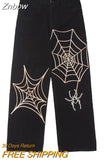 Znbbw Y2k Harajuku Men's Hoodie Halloween Hot Drill Spider Web Print Korean Sweatshirt Y2K Gothic Vintage Sweatshirt Men's Winter