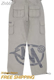 Znbbw Shorts Men Y2K Harajuku Cargo Letter Printing Wide Leg Casual Loose pants Women Vintage Gym High Waist jeans